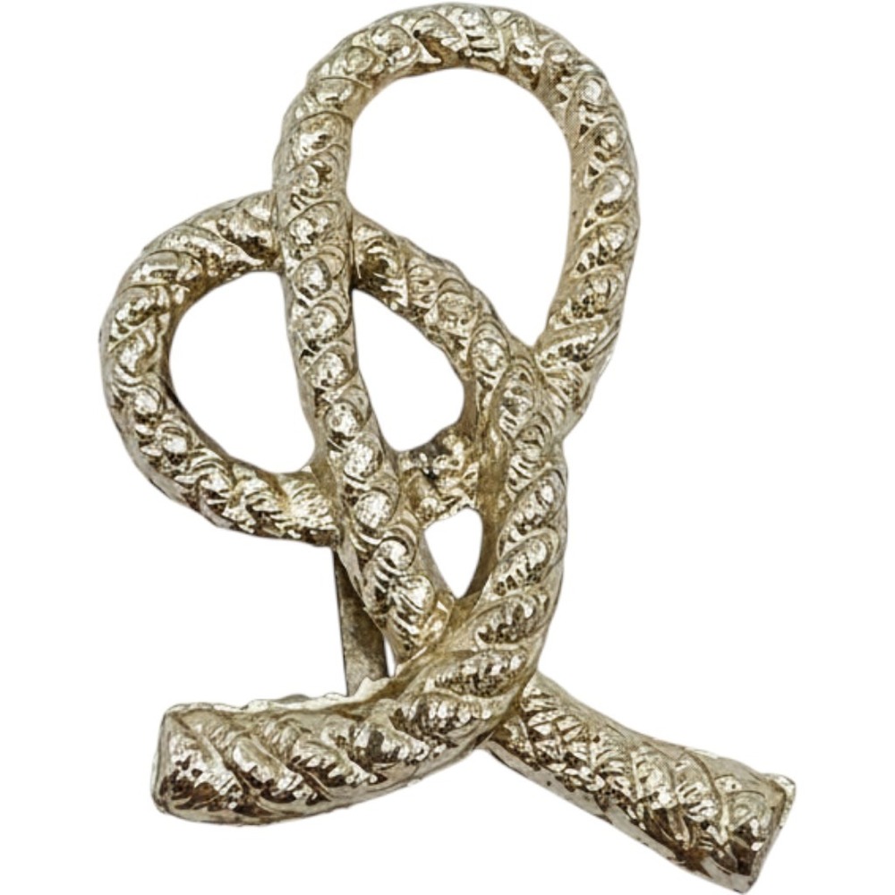 Vintage Liz Claiborne Gold Tone Textured Rope Love Knot Brooch Pin Signed LC